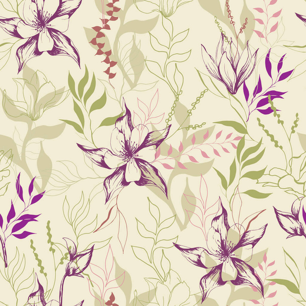 生地や家庭用織物のためのヴィンテージ花の背景。野の花のベクトル図 - ベクター画像