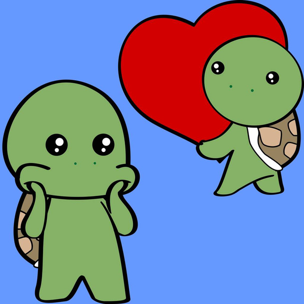 cute kawaii turtle character cartoon valentines day set illustration in vector format - Vector, imagen