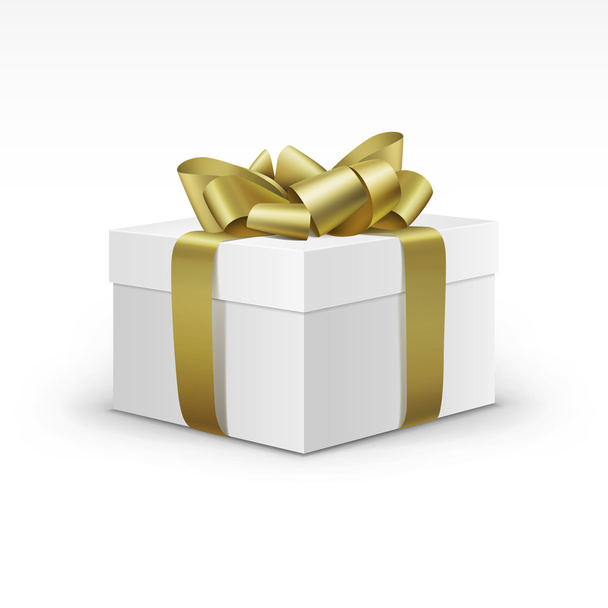 Caja de regalo blanca con cinta de oro amarillo aislada
 - Vector, Imagen