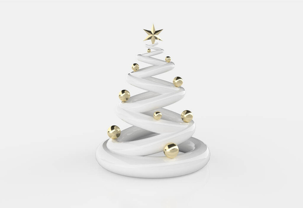 Background of X-Mas Tree with golden star and balls. 3D render.  - Photo, Image