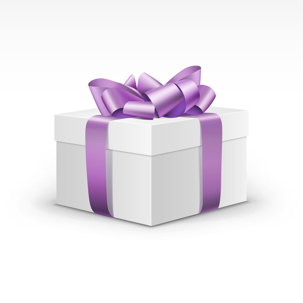 witte geschenkdoos met licht paarse violet lint - Vector, afbeelding