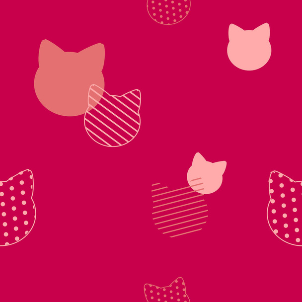 Cute cat and polka dot seamless background for fabric pattern - Vecteur, image