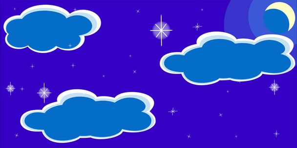 cute background with moon, moonlit night, clouds and moon and stars, wallpaper, drawing on the ceiling in the nursery - Vektor, Bild