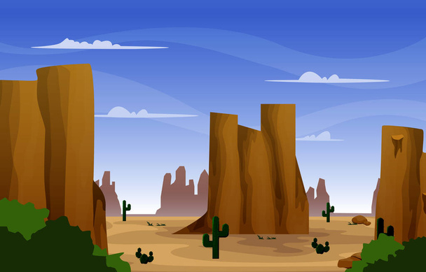 Rock Cliff Mountain Desert Country Cactus Travel Vector Flat Design Illustration - Vektor, Bild
