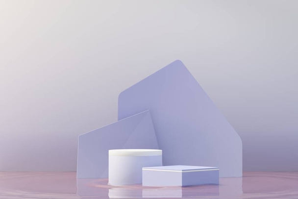 3D render Szépség pódium Nagyon Peri színe az év 2022 design termék bemutatására és reklámozására. Minimális pasztell ég és Álomföld jelenet. Romantikus koncepció. - Fotó, kép