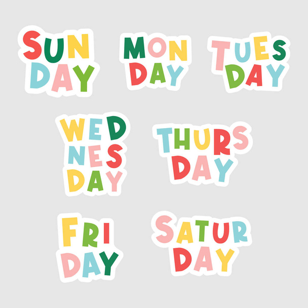 7 días de la semana. Domingo, lunes, martes, miércoles, jueves, viernes, sábado. Palabras coloridas para planificador, calendario, etc.. - Vector, imagen