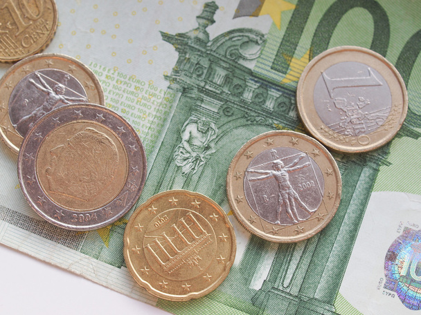 Banknoty i monety euro - Zdjęcie, obraz
