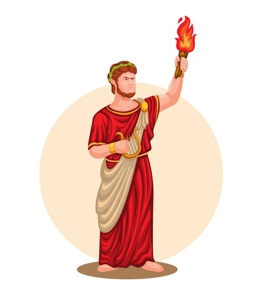 Nero der fünfte Kaiser von Rom. Mythologie-Figur mit Tourch und Harfe als Illustrationsvektor - Vektor, Bild