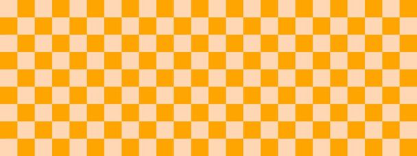 Checkerboard banner. Orange and Apricot colors of checkerboard. Small squares, small cells. Chessboard, checkerboard texture. Squares pattern. Background. Repeatable texture. - Photo, Image