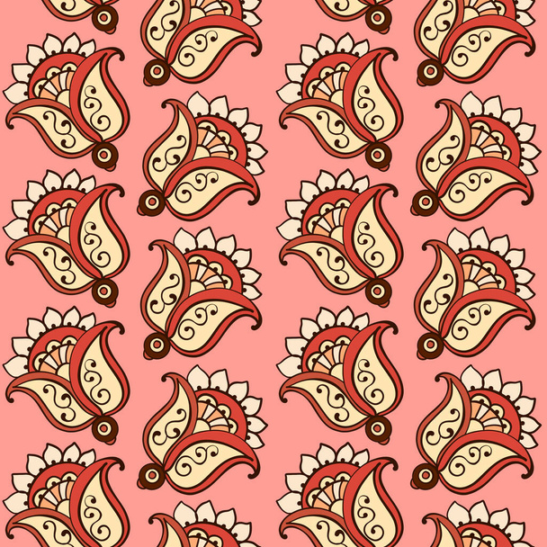Illustration raster seamless paisley pattern with patterns on a pink background - Photo, Image