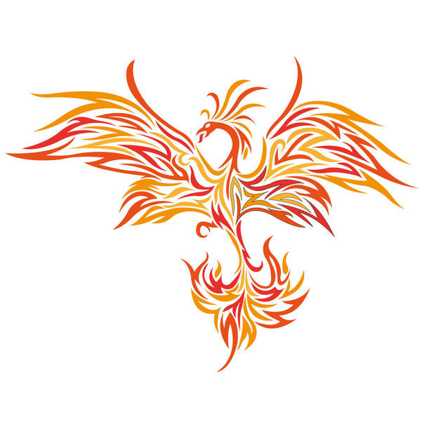 Phoenix bird in flight outline. Design for bird tattoo, decor, firebird logo, coloring book, clothing design emblem, sticker, album, paper, sticker, banner, print on a t-shirt. Vector isolated - Vector, Image