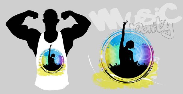 Strong muscular man on a abstract background, vector - Vector, Image