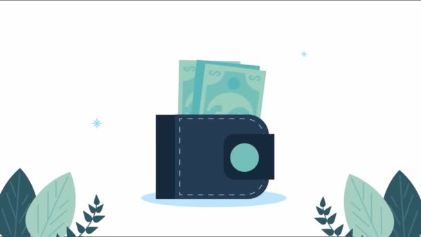 pénzügyi és gazdasági animáció bankjegyekkel pénztárcában - Felvétel, videó