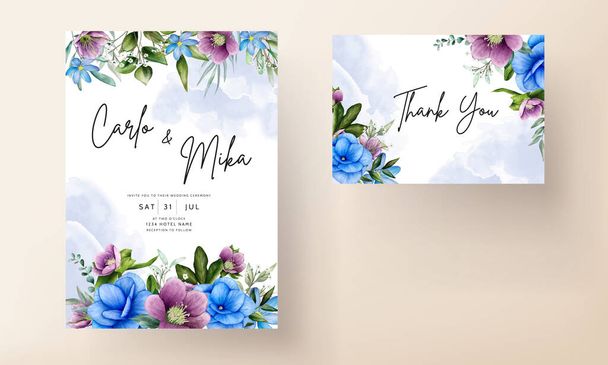 Beautiful watercolor floral wedding card template - Vector, Image