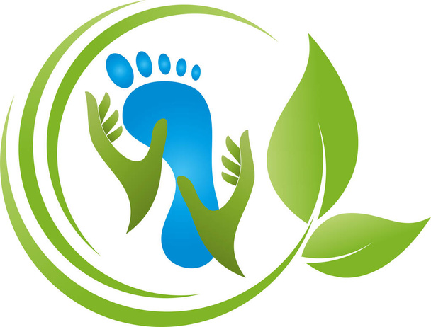 Χέρια και πόδια, φύλλα, φροντίδα ποδιών, ποδίατρος, λογότυπο μασάζ  - Διάνυσμα, εικόνα