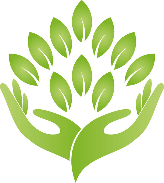 Liście, rośliny, dłonie, ogrodnik, przyroda i logo, ikona  - Wektor, obraz