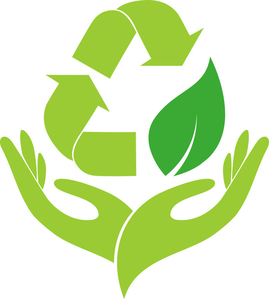 Recycling arrows, hands, recycling and environment logo, icon  - Vektör, Görsel