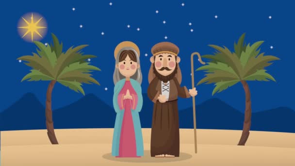 mery christmas animation with joseph and mary - Footage, Video
