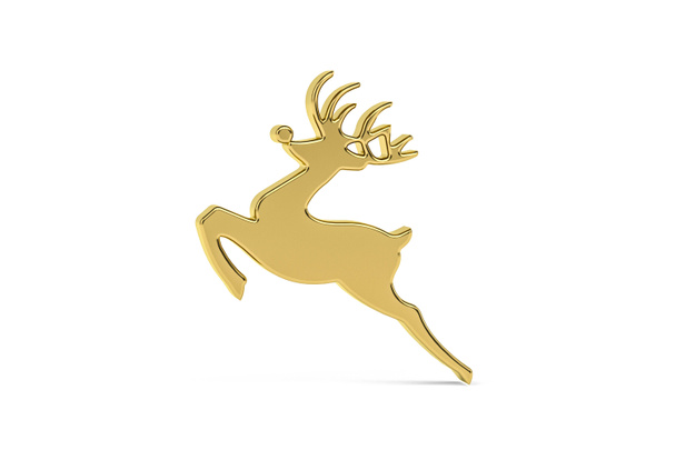 Icono de reno de Navidad 3d dorado aislado sobre fondo blanco - 3D render - Foto, Imagen