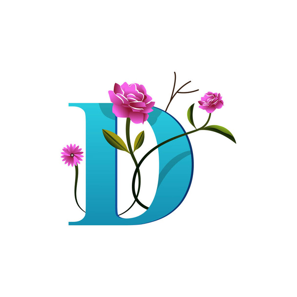 Creative floral D logo icon art illustration - Vektor, kép