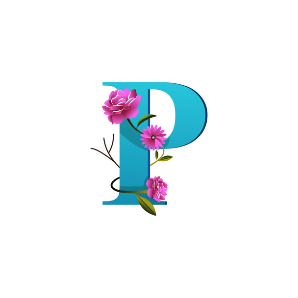 Креативная цветочная иллюстрация логотипа P - Вектор,изображение
