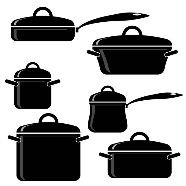 Set de Utensilios de Cocina. Sartén de cocina, sartén aislada sobre fondo blanco. Utensilios de cocina o utensilios de cocina para cocinar - Foto, Imagen