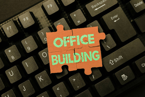 Text caption presenting Office Building. Internet Concept Commercial buildings are used for commercial purposes Connecting With Online Friends, Making Acquaintances On The Internet - Foto, Imagem
