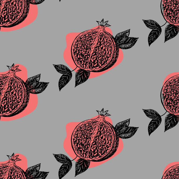 Seamless pattern with pomegranate fruits on a light background. - Vector, imagen