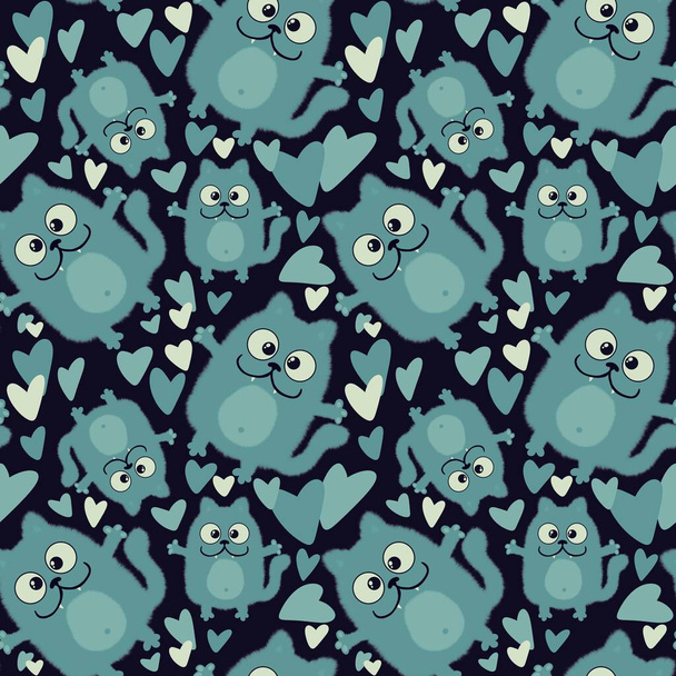 Kids seamless pattern with cute cartoon cat for fabrics and textiles and linens and gifts and cards  - Photo, image