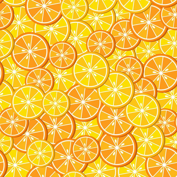 Background with slices of citrus, lemon and orange. Fruits bright composition. Good for branding, decoration of food package, cover design, decorative print, background. - Vector, Image