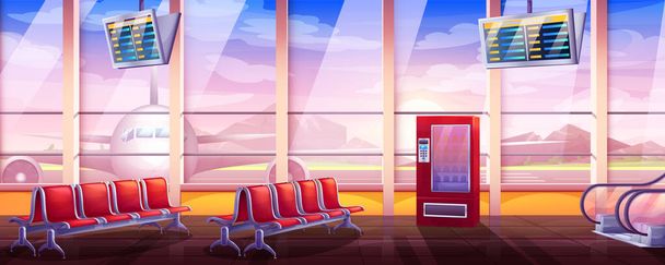 Cartoon άδειο αεροδρόμιο τερματικό εσωτερικό με χώρο αναμονής - Διάνυσμα, εικόνα