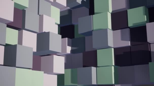 Cubes colorés dans l'abstraction. Animation. Petites boîtes colorées qui se déplacent au format 3D. - Séquence, vidéo
