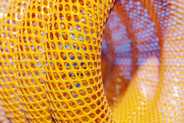 3D osvětlení žlutého torusu. Fantastická buňka.Jednoduché geometrické tvary - Fotografie, Obrázek