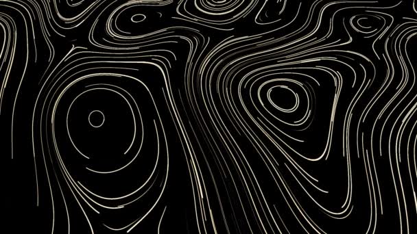 Abstract monochrome geometric wave stains on a black background, seamless loop. Motion. Oval shaped silhouettes in many bended stripes, seamless loop. - Filmati, video