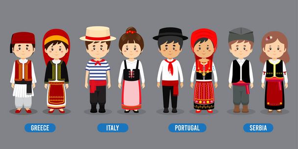 Karakter in verschillende nationale kostuums - Vector, afbeelding