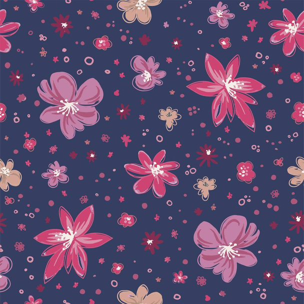 Flowers in blossom, blooming flora print pattern - Διάνυσμα, εικόνα