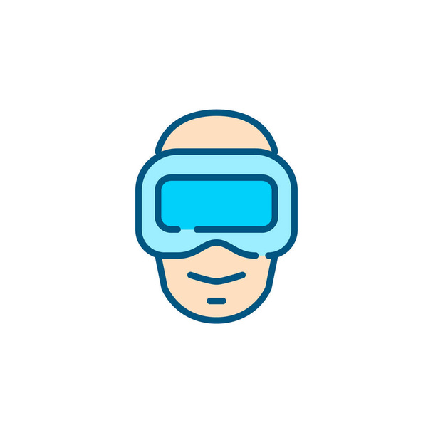 Cara humana con gafas VR. Entretenimiento tecnología 3d. Pixel perfecto, editable icono colorido golpe - Vector, Imagen