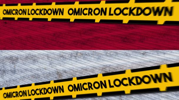 Indonesia Bandera y Omicron Lockdown Nuevo Coronavirus Variante Título Ilustración 3D - Foto, Imagen