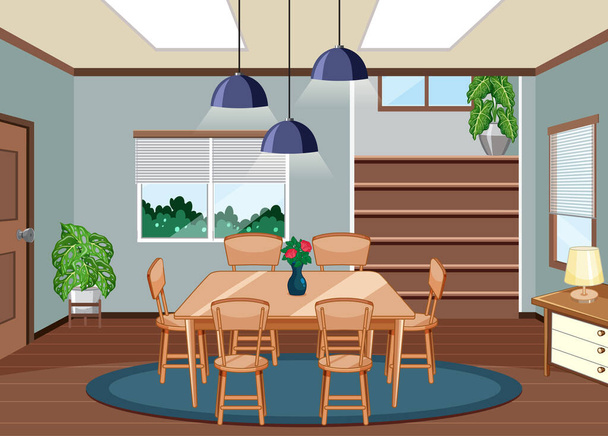 Intérieur de la salle à manger avec illustrations décoratives - Vecteur, image