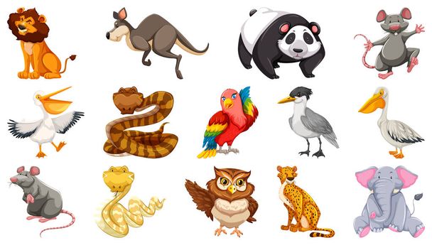 Σύνολο διαφόρων άγριων ζώων εικονογράφηση χαρακτήρων κινουμένων σχεδίων - Διάνυσμα, εικόνα