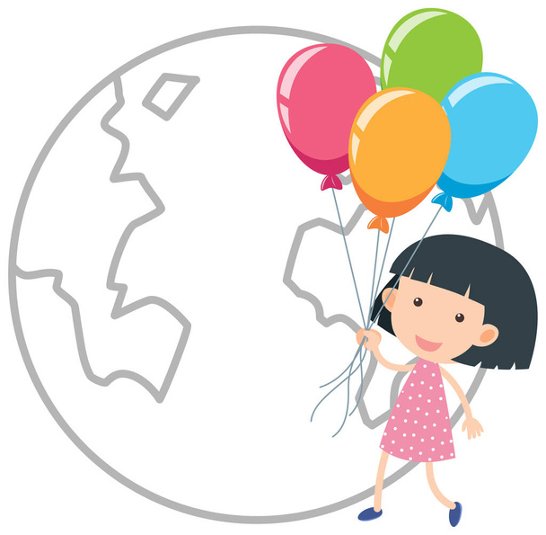 Little girl holding colourful balloons illustration - Vector, Imagen