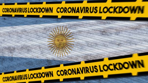 Argentina Flag and Coronavirus COVID-19 Lockdown  New Coronavirus Variant Title  3D Illustration - Fotografie, Obrázek