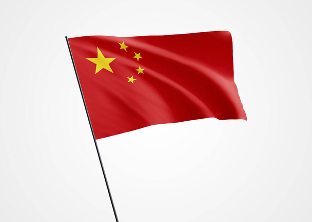 Bandera de China ondeando alto en el aislado día de independencia de China. Ilustración 3D colección bandera nacional mundial - Foto, imagen