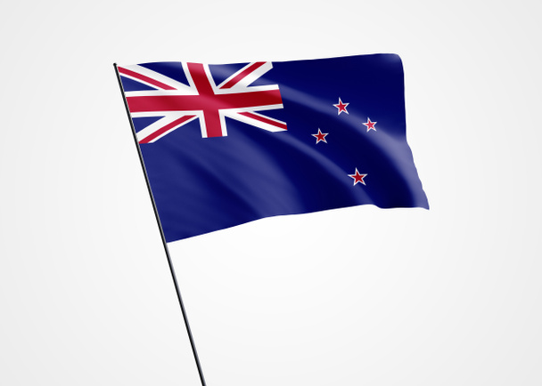 Bandera de Nueva Zelanda ondeando alto en el aislado día de la independencia de Nueva Zelanda. Ilustración 3D colección bandera nacional mundial - Foto, imagen