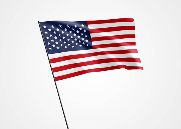 Bandera de EE.UU. ondeando alto en el cielo Día de la independencia americana. Ilustración 3D colección bandera nacional mundial - Foto, imagen
