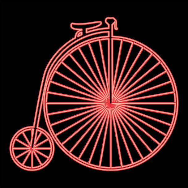 Bicicleta retro de néon vetor de cor vermelha ilustração imagem luz de estilo plano - Vetor, Imagem