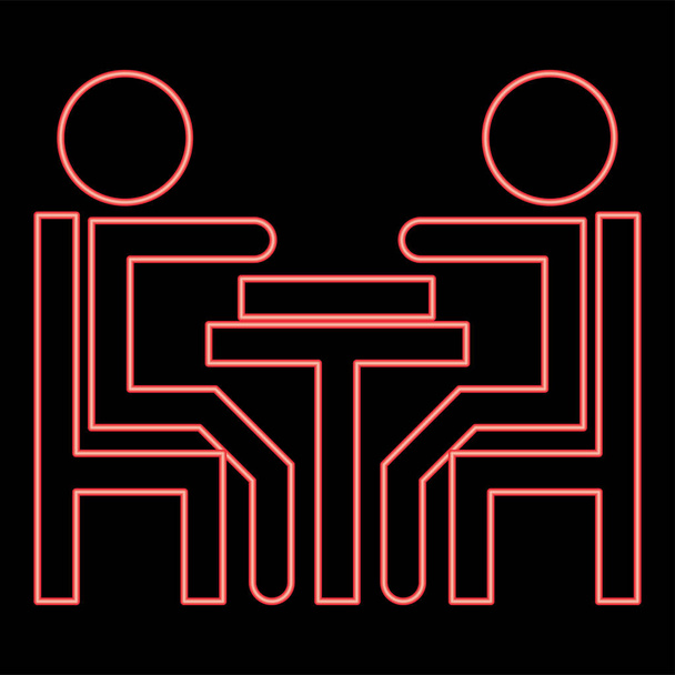 Neon mannen spelen aan de tafel rode kleur vector illustratie afbeelding platte stijl licht - Vector, afbeelding