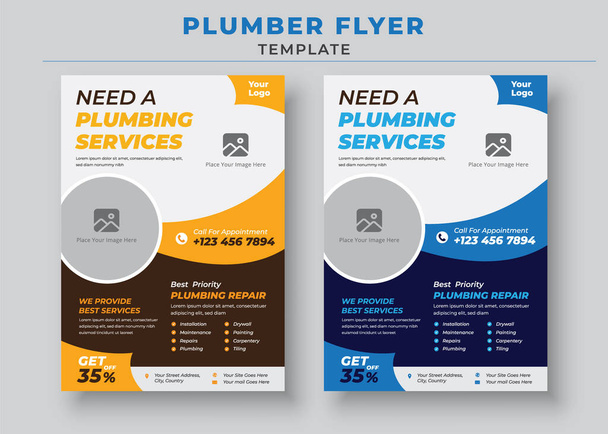 Χρειάζεστε υπηρεσίες υδραυλικών, επαγγελματική υπηρεσία υδραυλικών, πρότυπο Flyer υπηρεσιών υδραυλικών, τεχνίτης και Flyer υπηρεσιών υδραυλικών - Διάνυσμα, εικόνα