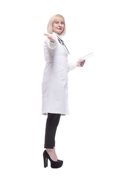 in full growth. qualified female doctor with a digital tablet. - 写真・画像