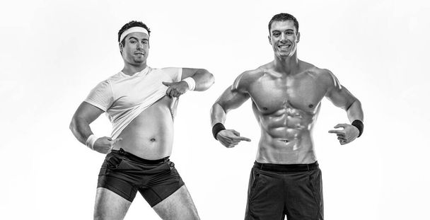 Awesome Before and After Weight Loss fitness Transformation. The man was fat but became athlet. Fat to fit concept. - Foto, Bild